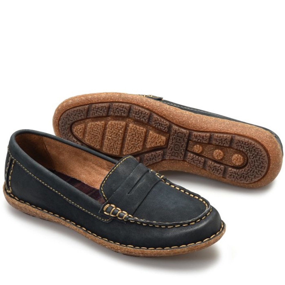 Born Nerina Black Leather Suede Penny Loafers Women’s Size 36